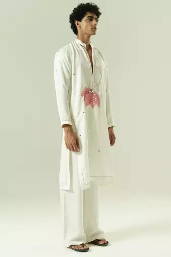 Ivory embroidered silk kurta pajama