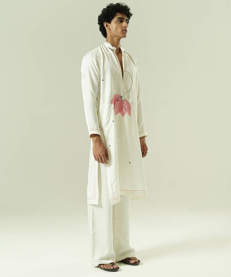 Ivory embroidered silk kurta pajama