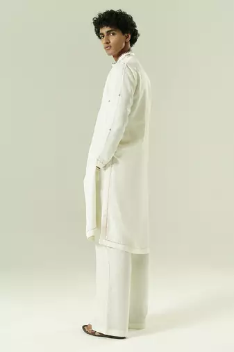 Ivory embroidered silk kurta pajama