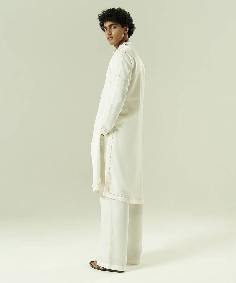 Ivory embroidered silk kurta pajama