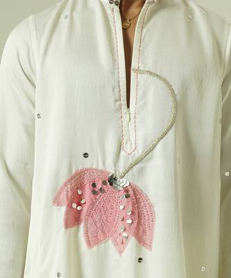 Ivory embroidered silk kurta pajama 4