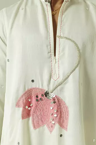 Ivory embroidered silk kurta pajama