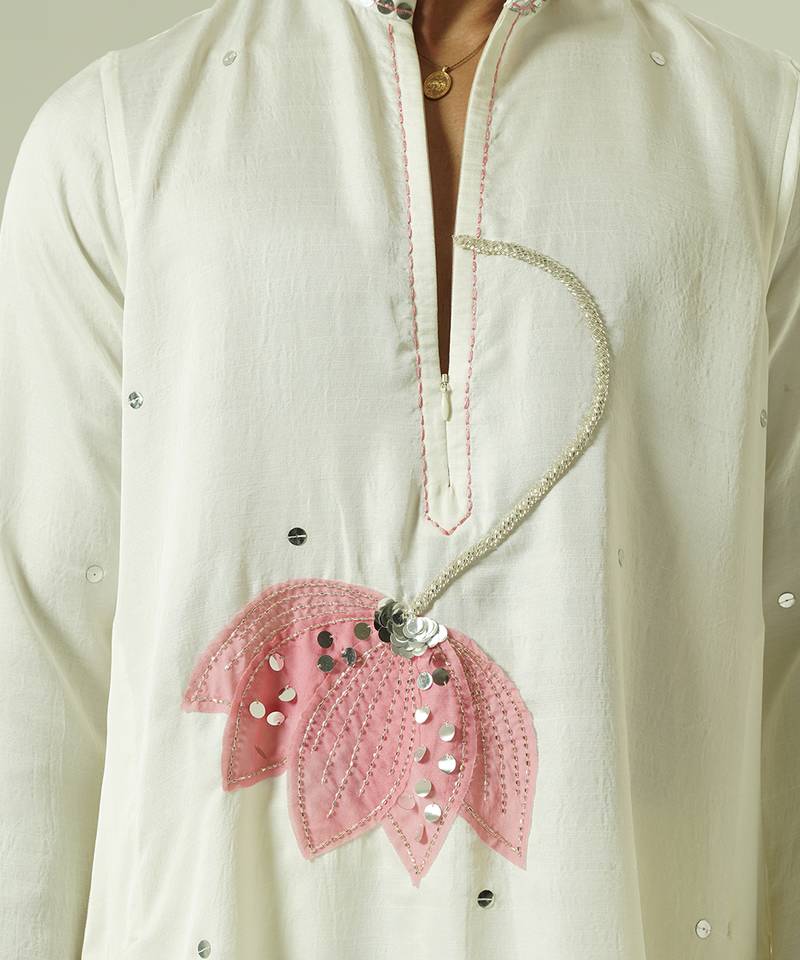 Ivory embroidered silk kurta pajama