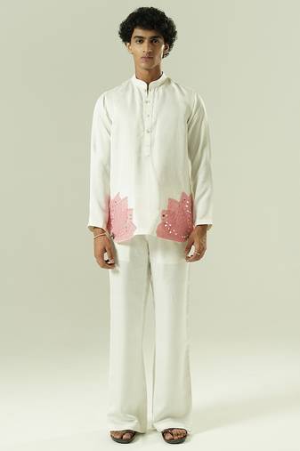 Ivory embroidered silk kurta pajama