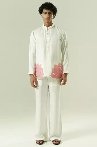 Ivory embroidered silk kurta pajama