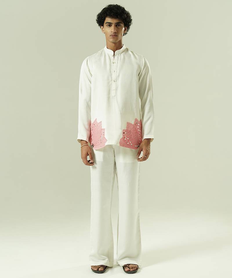 Ivory embroidered silk kurta pajama