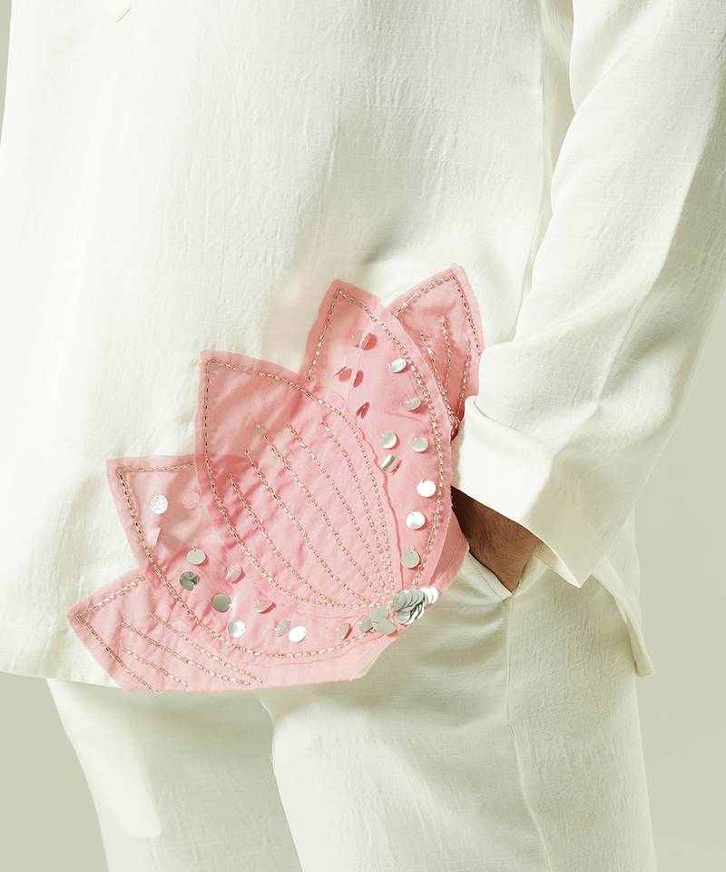 Ivory embroidered silk kurta pajama