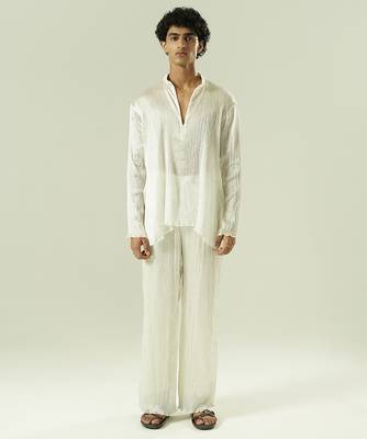 Ivory plain silk kurta pajama 1