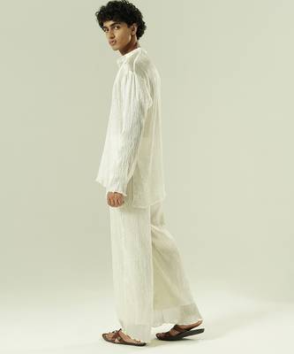 Ivory plain silk kurta pajama 2