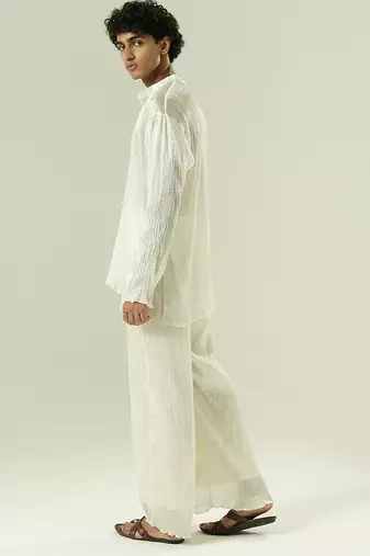 Ivory plain silk kurta pajama