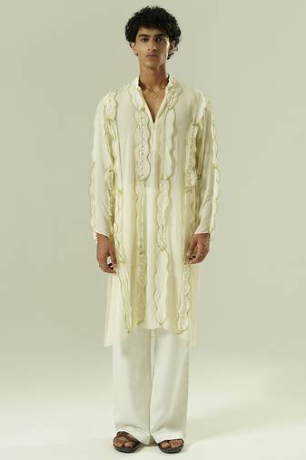 Ivory embroidered silk kurta pajama