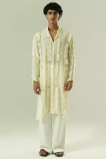 Ivory embroidered silk kurta pajama