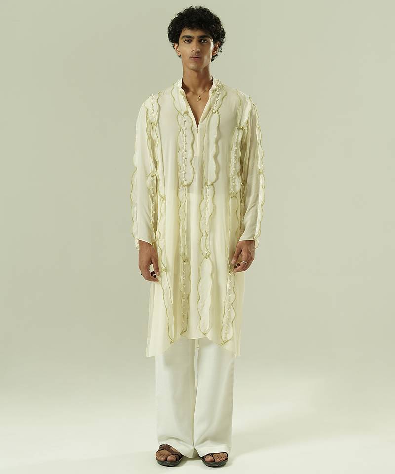 Ivory embroidered silk kurta pajama