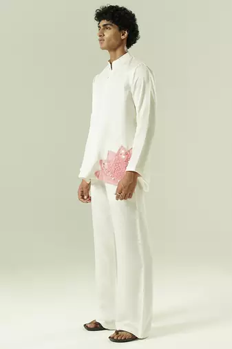 Ivory embroidered silk kurta pajama