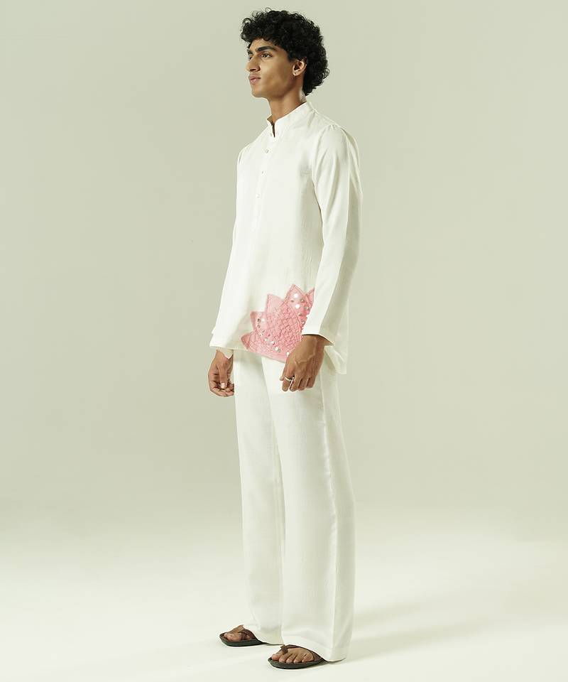 Ivory embroidered silk kurta pajama