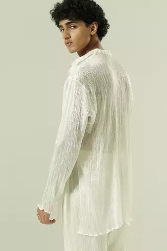 Ivory plain silk kurta pajama