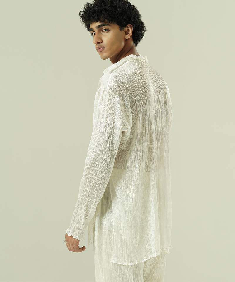 Ivory plain silk kurta pajama