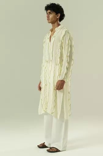 Ivory embroidered silk kurta pajama