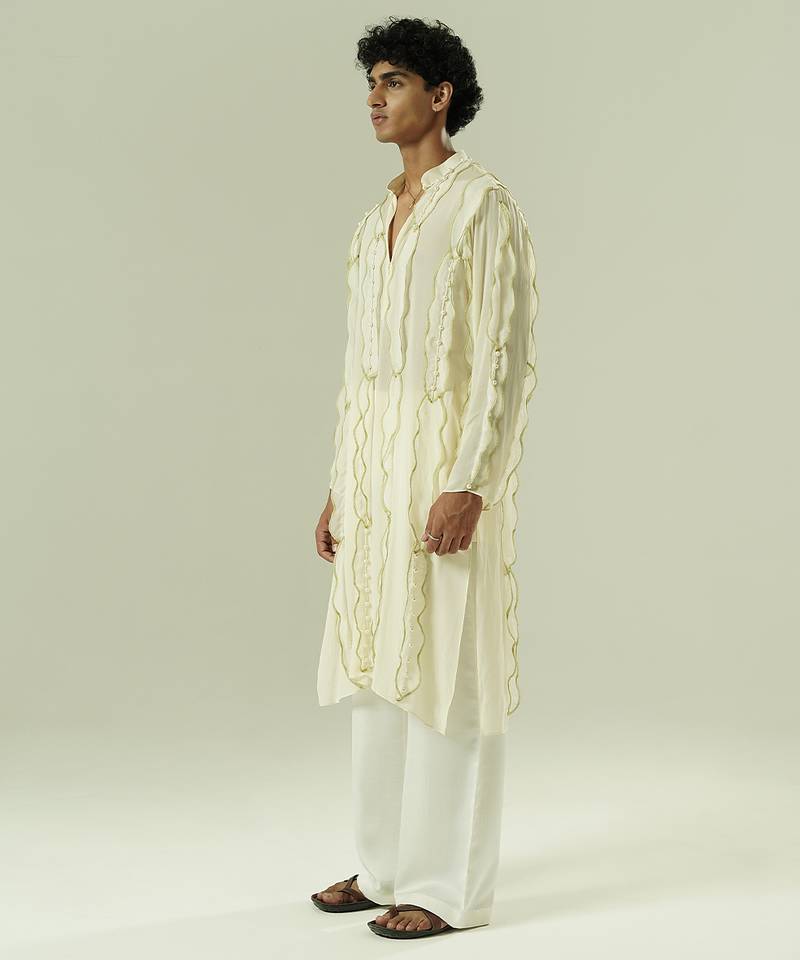 Ivory embroidered silk kurta pajama