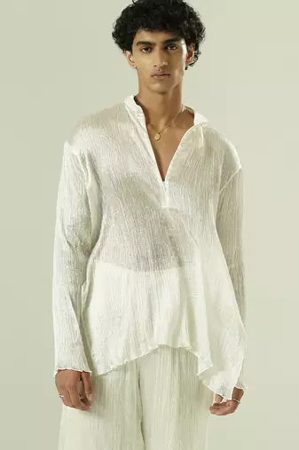 Ivory plain silk kurta pajama