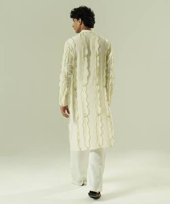 Ivory embroidered silk kurta pajama 3