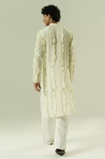 Ivory embroidered silk kurta pajama