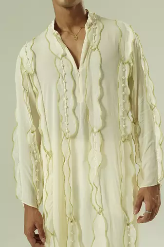Ivory embroidered silk kurta pajama