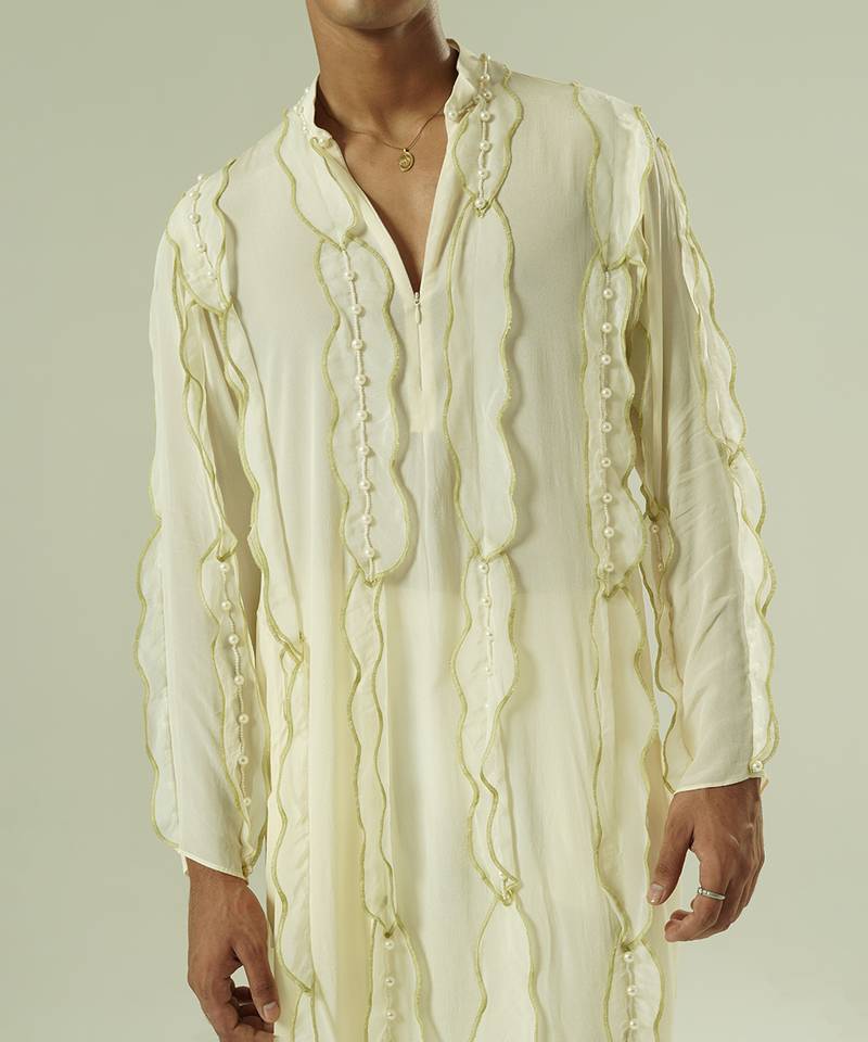 Ivory embroidered silk kurta pajama