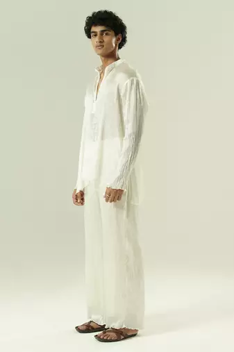 Ivory plain silk kurta pajama