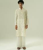 Ivory embroidered silk kurta pajama