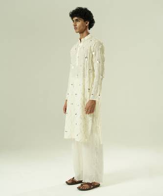 Ivory embroidered silk kurta pajama 2