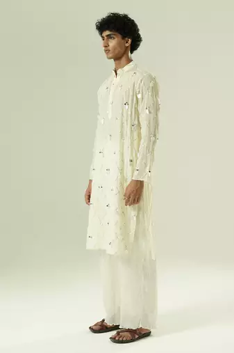 Ivory embroidered silk kurta pajama