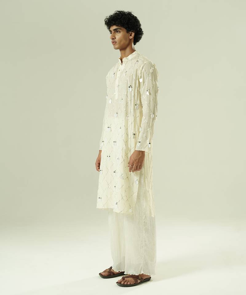 Ivory embroidered silk kurta pajama
