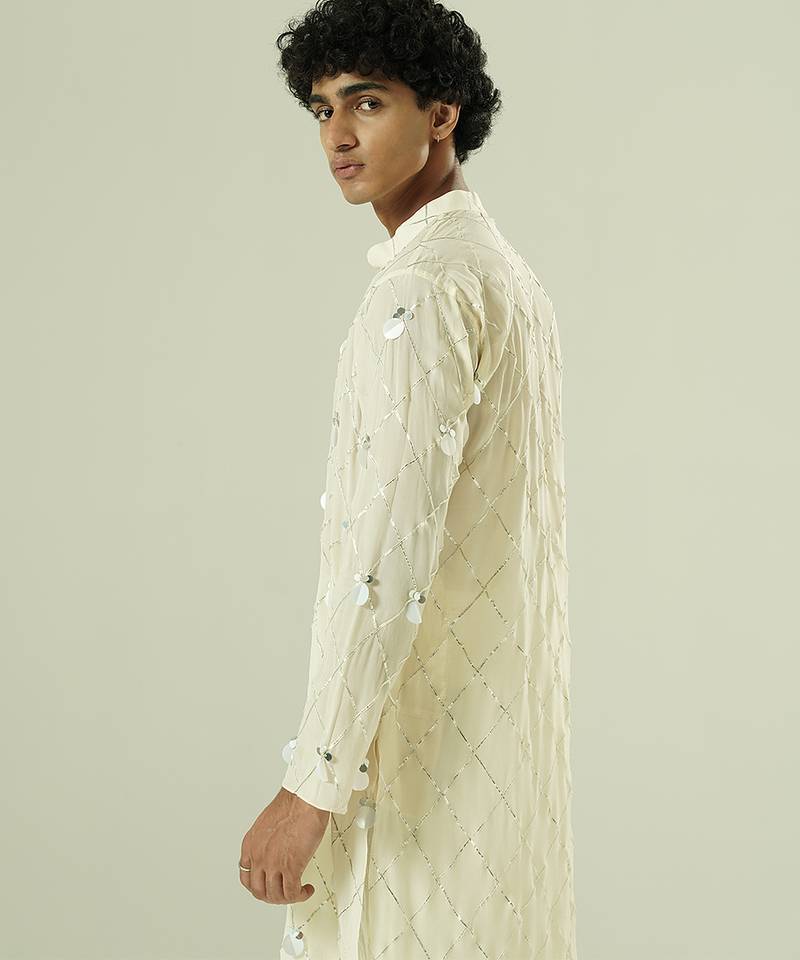 Ivory embroidered silk kurta pajama