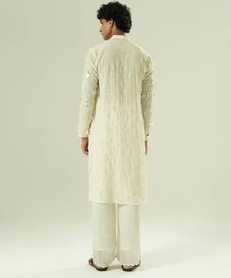Ivory embroidered silk kurta pajama 4