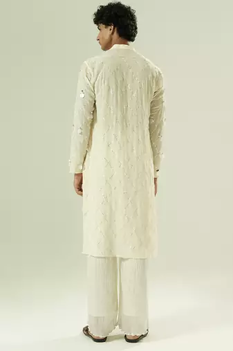 Ivory embroidered silk kurta pajama