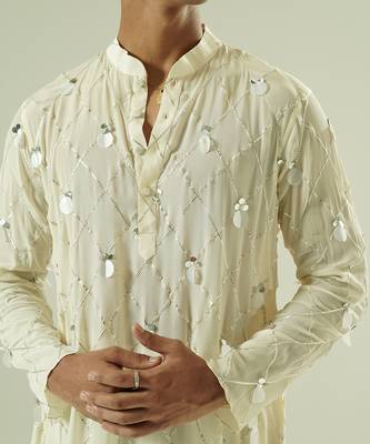 Ivory embroidered silk kurta pajama 5