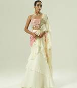 Ivory embroidered georgette saree