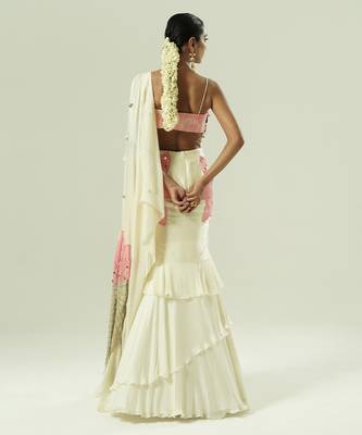 Ivory embroidered georgette saree 3