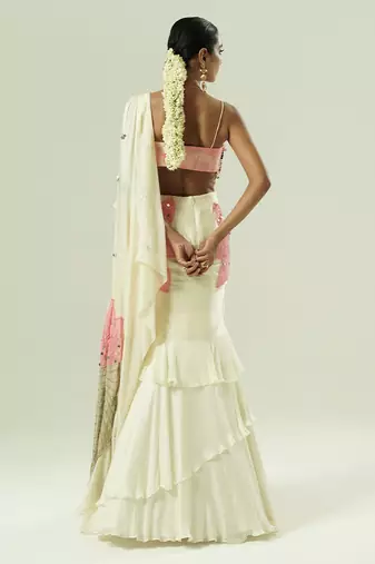 Ivory embroidered georgette saree