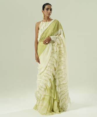 Multicolor plain organza saree 1
