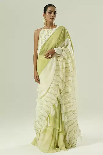 Multicolor plain organza saree