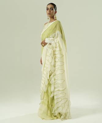 Multicolor plain organza saree 2