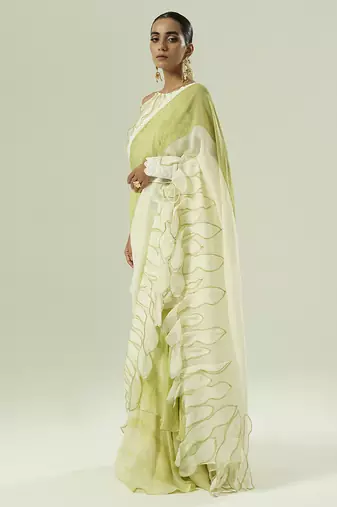 Multicolor plain organza saree