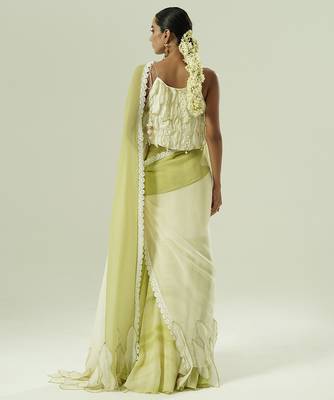 Multicolor plain organza saree 3