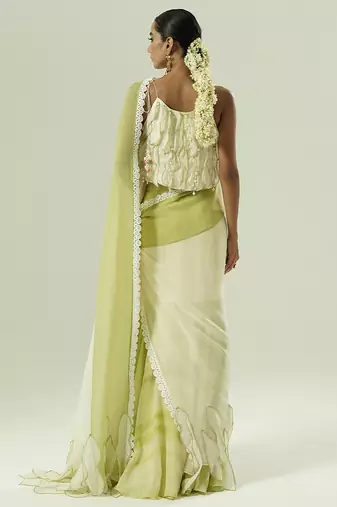 Multicolor plain organza saree