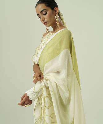 Multicolor plain organza saree 4