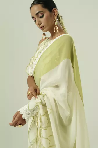 Multicolor plain organza saree