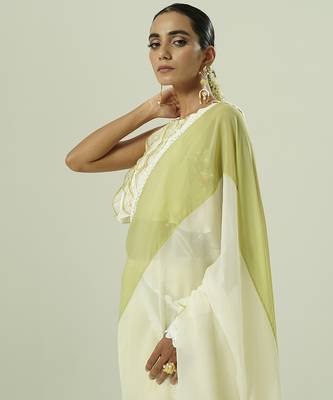 Multicolor plain organza saree 5