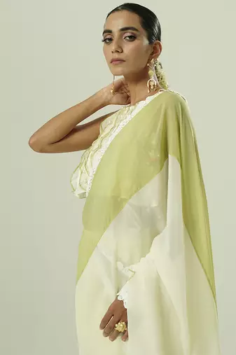 Multicolor plain organza saree
